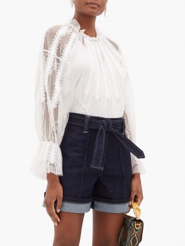 CHLOÉ White chantilly lace top ~ sheer sleeve blouse - flipped