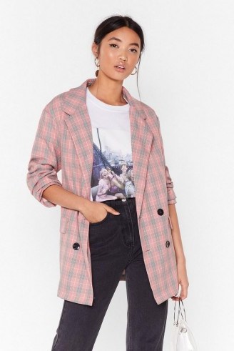 NASTY GAL Check Her Out Double Breasted Blazer – checked jackets - flipped