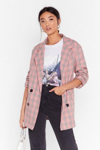 NASTY GAL Check Her Out Double Breasted Blazer – checked jackets