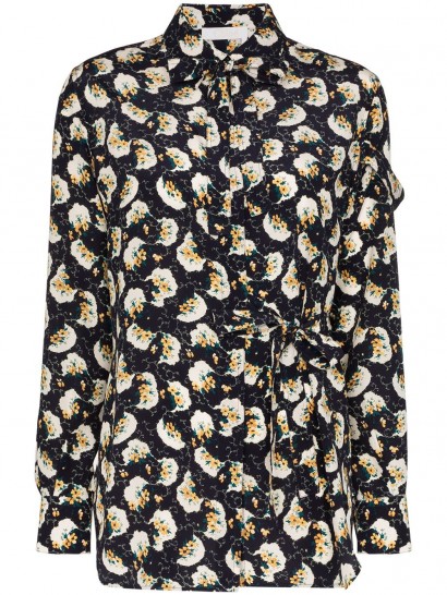 CHLOÉ tie-side floral print blouse in navy blue