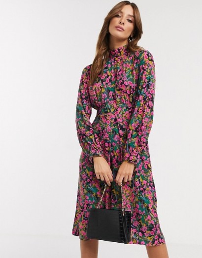 Closet London high neck puff sleeve midi dress in ditsy floral