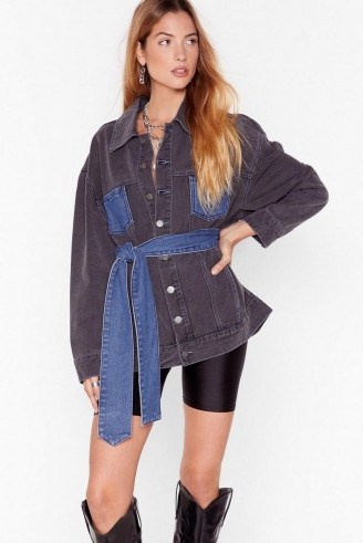 NASTY GAL Contrast Panel Belted Jacket in Black - flipped