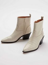 OLIVER BONAS Cowboy Moc Croc White Leather Ankle Boots