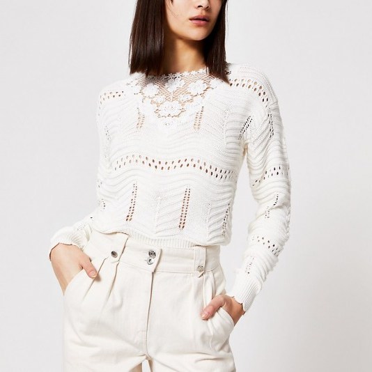 River Island Cream floral embroidered knitted jumper | pretty knits - flipped