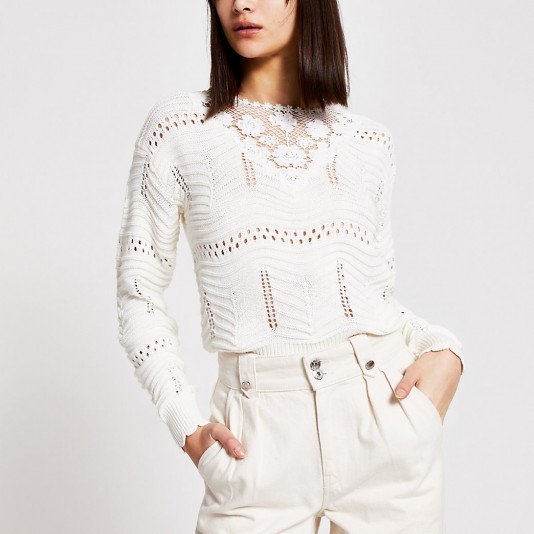 River Island Cream floral embroidered knitted jumper | pretty knits