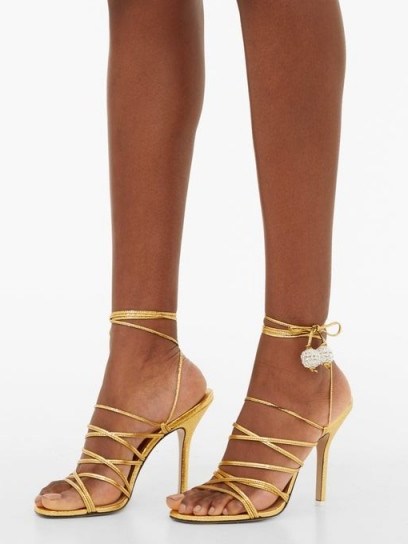 THE ATTICO Crystal-embellished leather heeled sandals in gold ~ luxe strappy heels - flipped