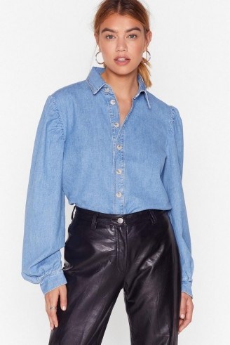 Nasty Gal Diamond in the Puff Sleeve Denim Blouse in Vintage Blue - flipped