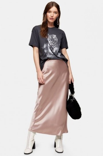 TOPSHOP Dusty Pink Satin Bias Maxi Skirt – slinky skirts - flipped