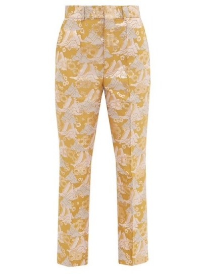 SSŌNE Echo kick-flare brocade trousers in gold ~ luxe pants - flipped