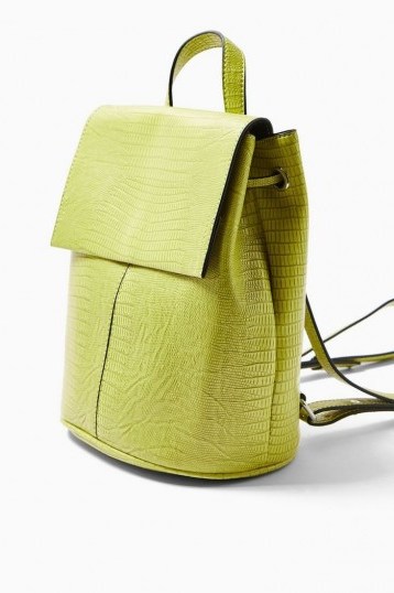 Topshop ELLIS Lime Green Crocodile Backpack ~ bright backpacks - flipped