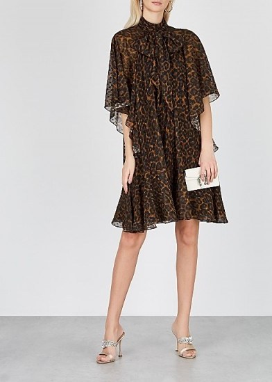 ERDEM Elviretta leopard-print cape-effect dress - flipped