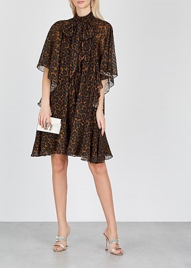 ERDEM Elviretta leopard-print cape-effect dress