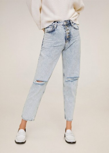 MANGO Faded Mom-fit jeans in Bleach Blue