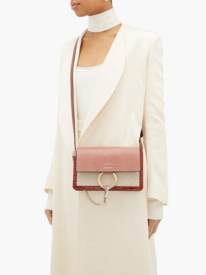 CHLOÉ Faye small lizard-embossed leather shoulder bag in pink | luxe bags - flipped