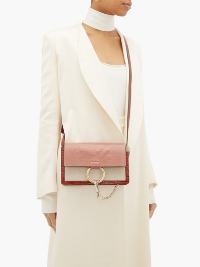 CHLOÉ Faye small lizard-embossed leather shoulder bag in pink | luxe bags