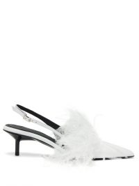 MARQUES’ALMEIDA Feather-trim white leather slingback pumps – kitten heel slingbacks