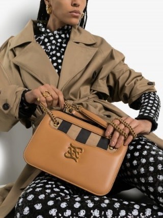Fendi Beige Karligraphy Leather Shoulder Bag | luxe chain strap handbags - flipped
