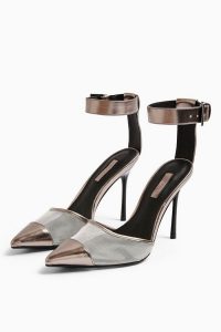 Topshop FERN Silver Mesh Ankle Strap Shoes | going out heels
