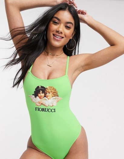 Fiorucci angels swimsuit in green – printed swimwear
