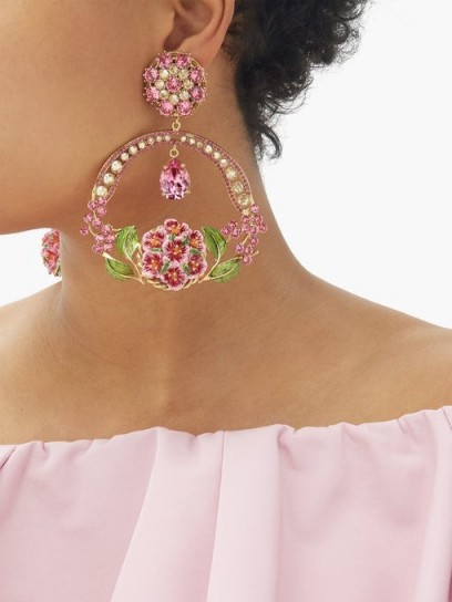 DOLCE & GABBANA Floral bloom crystal and enamel drop clip earrings