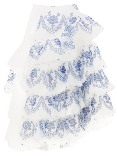 SIMONE ROCHA Floral-print organza and tulle skirt in white / pretty tiered skirts - flipped