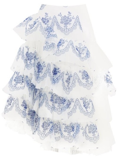 SIMONE ROCHA Floral-print organza and tulle skirt in white / pretty tiered skirts