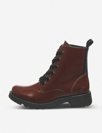 FLY LONDON Ragi leather ankle boots in red - flipped