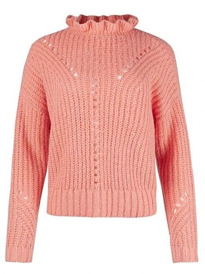 OLIVER BONAS Frill Neck Pink Knitted Jumper | feminine jumpers - flipped