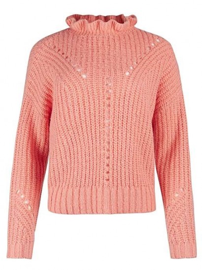 OLIVER BONAS Frill Neck Pink Knitted Jumper | feminine jumpers