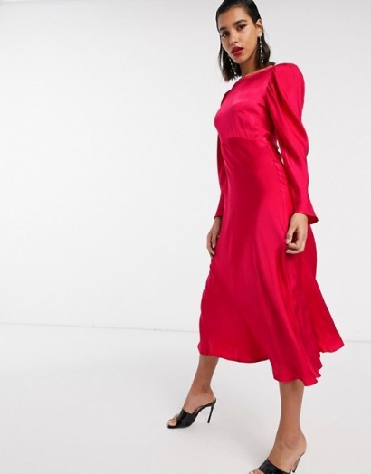 Ghost rosaleen satin midi dress in bright pink – slinky occasion dresses
