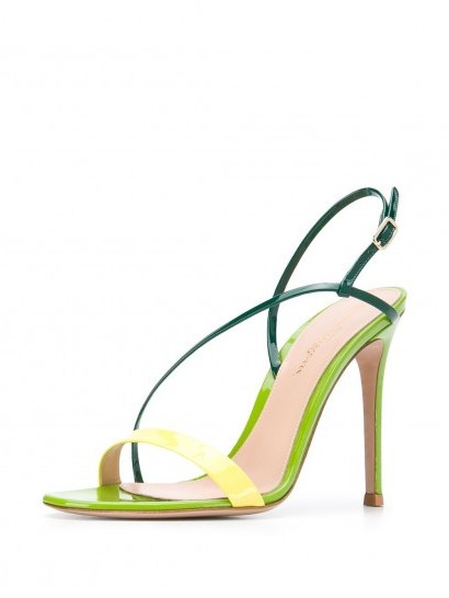 GIANVITO ROSSI Ric 110mm diagonal strap sandals – green strappy evening shoes - flipped