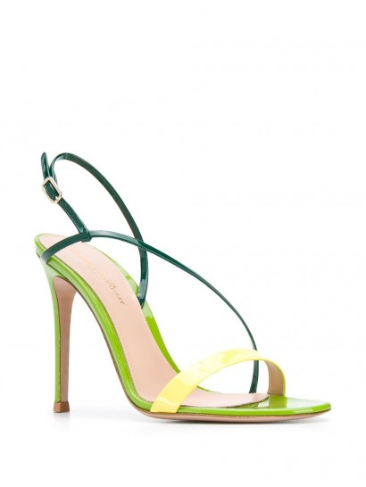 GIANVITO ROSSI Ric 110mm diagonal strap sandals – green strappy evening shoes