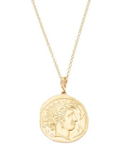 AZLEE Goddess diamond & 18kt gold necklace / mythology inspired disc necklaces - flipped