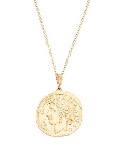 AZLEE Goddess diamond & 18kt gold necklace / mythology inspired disc necklaces