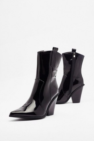 NASTY GAL Got This on Vinyl Western High Ankle Boots in Black – high-shine footwear - flipped