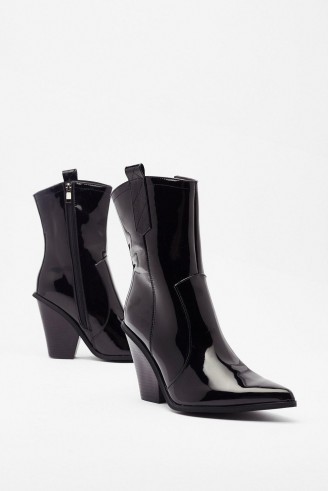 NASTY GAL Got This on Vinyl Western High Ankle Boots in Black – high-shine footwear