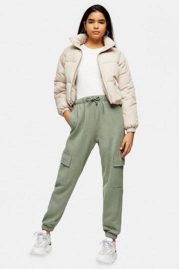 TOPSHOP Green 90’S Joggers With Cargo Pockets - flipped