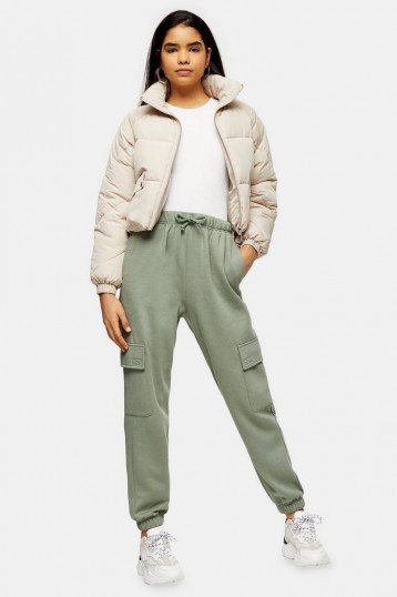 TOPSHOP Green 90’S Joggers With Cargo Pockets