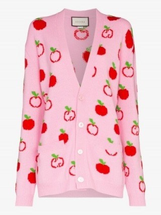 Gucci Apple Knit Wool Cardigan in pink – fun knitwear - flipped