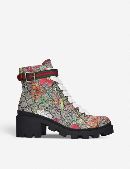 GUCCI Trip floral-print leather ankle boots