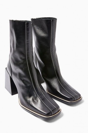 TOPSHOP HADES Leather Black Boots – square toes – chunky heels - flipped