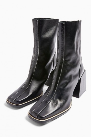 TOPSHOP HADES Leather Black Boots – square toes – chunky heels