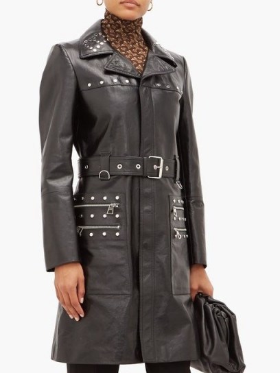 BURBERRY Harewood leather trench coat in black ~ luxury designer coats - flipped