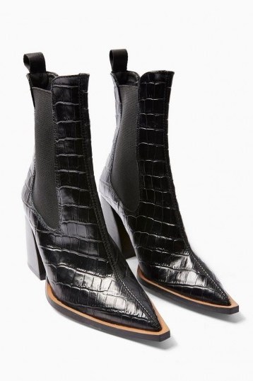 TOPSHOP HARRY Leather Black Crocodile Chelsea Boots - flipped