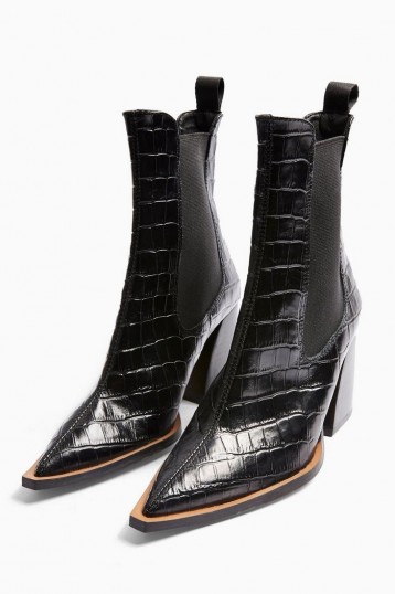 TOPSHOP HARRY Leather Black Crocodile Chelsea Boots