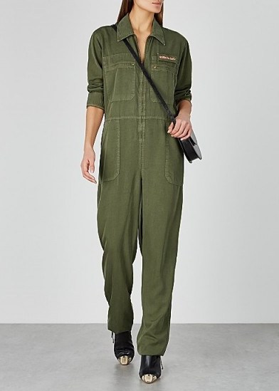 H2OFAGERHOLT Army green Tencel jumpsuit – utilitarian style jumpsuits - flipped