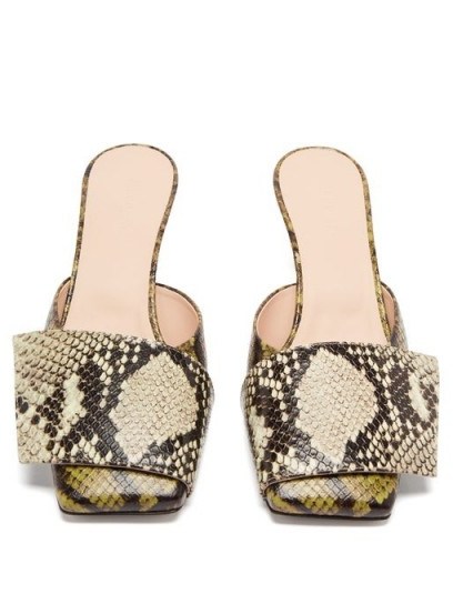 WANDLER Isa square-toe python-effect leather mules in green - flipped