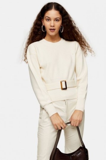 Topshop Ivory Belted Sweatshirt | classic fashion with a twist - flipped