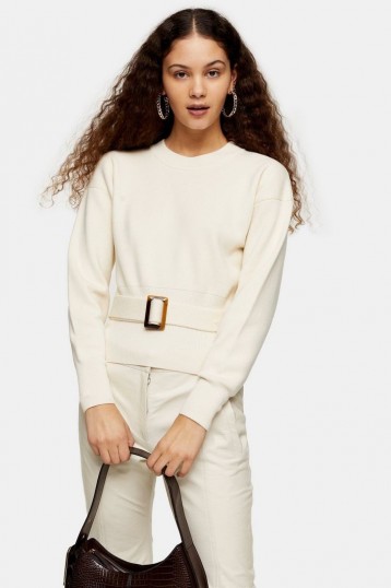 Topshop Ivory Belted Sweatshirt | classic fashion with a twist