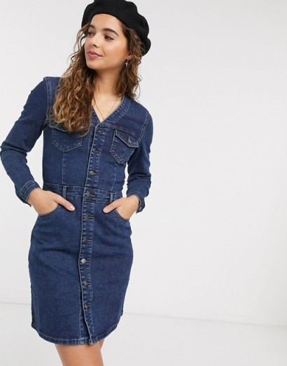 JDY fitted denim dress in blue | casual dresses